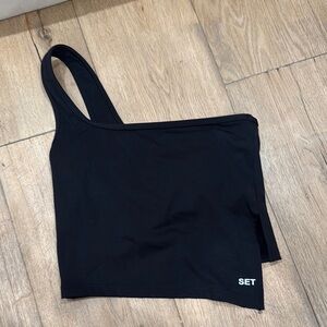 SET Active Black One-Shoulder Tank Top